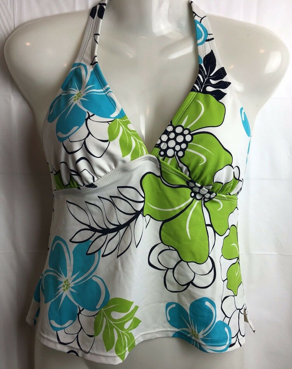 Jantzen Tankini Top Women 8 White Floral Halter Classic Padded Stretch Swim Top